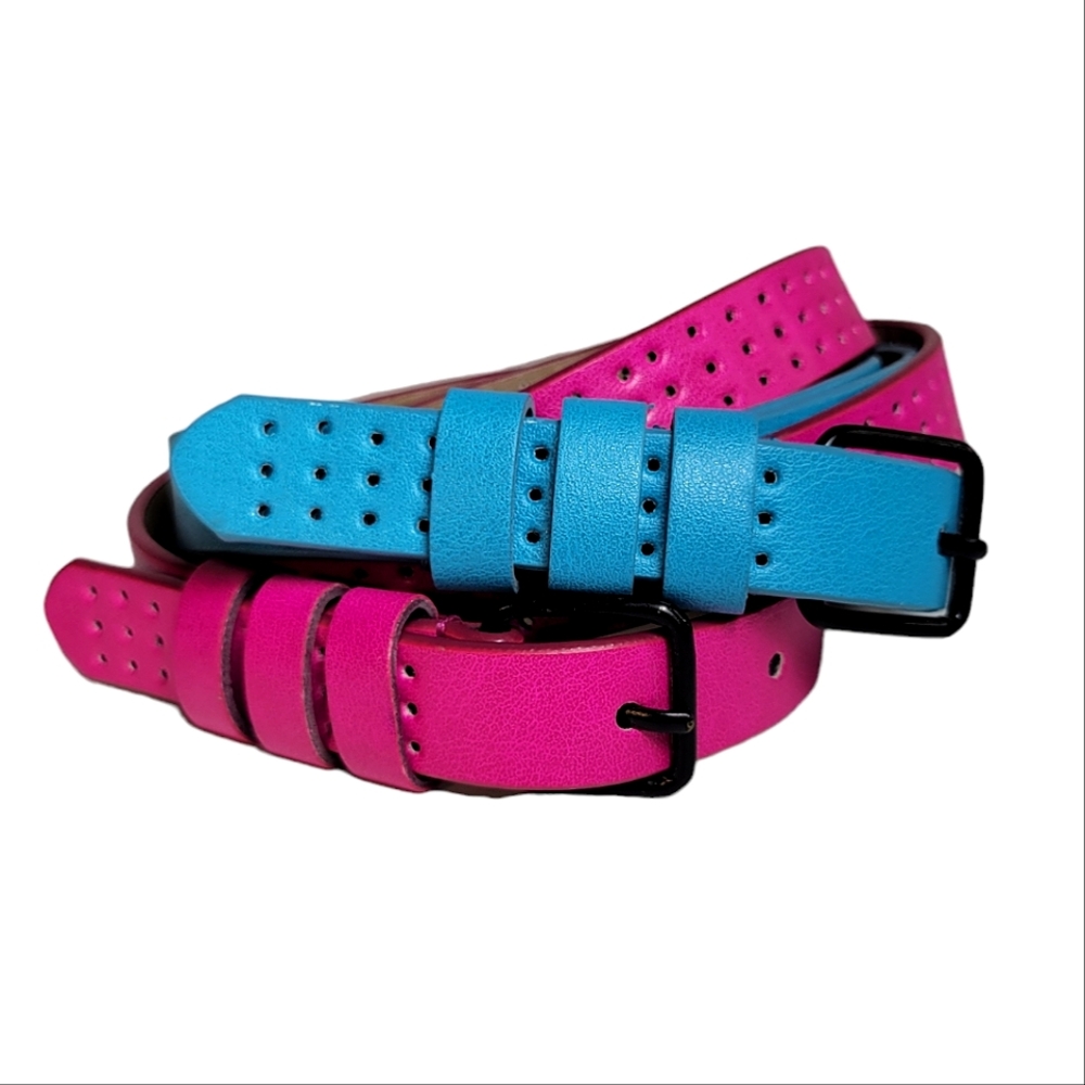 Pink and blue set of 2 faux leather belts retro 80s Barbiecore
